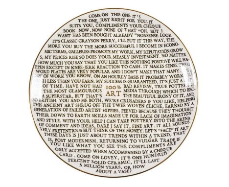 δ Grayson Perry (b.1960)100% ArtGlazed porcelain plate, 2020, from the edition of an unknown size, published by the Holburne 