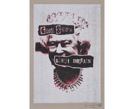 δ Jamie Reid (1947-2023)Queen In Blood Diamonds (Negatively Positive)Screenprint in colours on recycled card, 2020, signed in