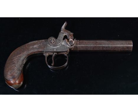 A 19th century percussion pistol, the 8cm turn-off octagonal barrel stamped SMITH LONDON, having engraved hammer, action and 