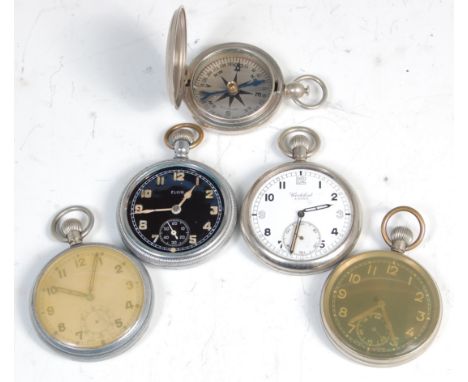 An Elgin military pocket watch, the black enamel dial with Arabic numerals and subsidiary seconds dial, stamped verso A95223 