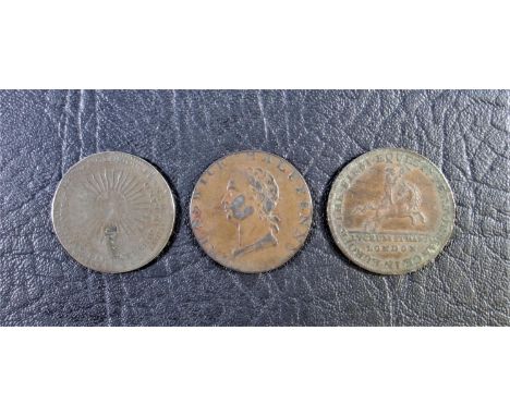 BRITISH 18TH CENTURY TOKENS, PHILIP ASTLEY, HALFPENNY, OB. MERCURY STANDING ON THE BACK OF A HORSE, ?THE . FIRST . EQUESTN. P