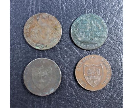 BRITISH 18TH CENTURY TOKENS, SCOTLAND, GLASGOW, HALFPENNY, OB. CITY COAT OF ARMS, ?LET GLASGOW FLOURISH? REV. BRITANNIA SEATE