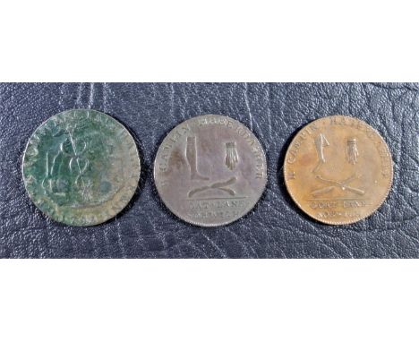 BRITISH 18TH CENTURY TOKENS, NORFOLK, NORWICH, OB. A BENT STOCKING AND A GLOVE, AND A KNIFE AND FORK CROSSED IN AN OPPOSITE D