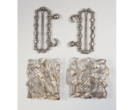 ART NOUVEAU STYLE SILVER BUCKLE, LONDON 1989, 52 GRAMS, AND A METAL DIAMANTE BUCKLE (4) 