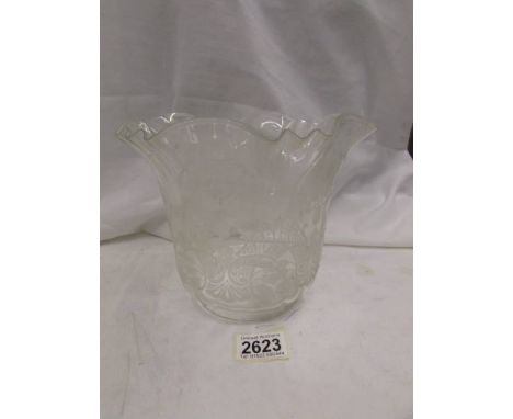 An acid etched 'tulip' oil lamp shade.