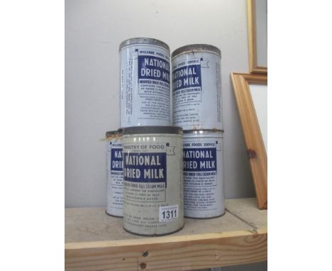5 vintage welfare foods service national dried milk tins (1 missing lid)
