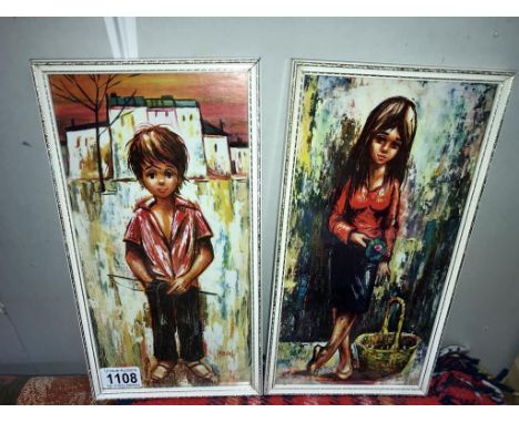 2 vintage prints of children by Manes (32cm x 17cm)