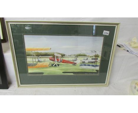 Eddie Worrall (British 21st C. School) Watercolour painting entitled Tiger Moth meet at Old Warden Aerodrome, signed and date