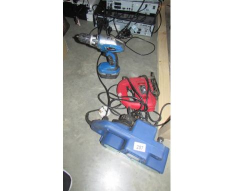A sander, a jigsaw and a drill, (Collect only)