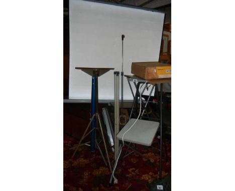 A quantity of projector stands and screens. (Collect only).