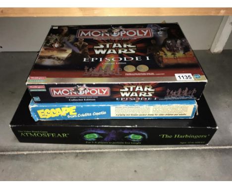3 vintage/other board games including Escape from Colditz Castle, Star Wars episode 1 Monopoly &amp; Atmosfear (completeness 