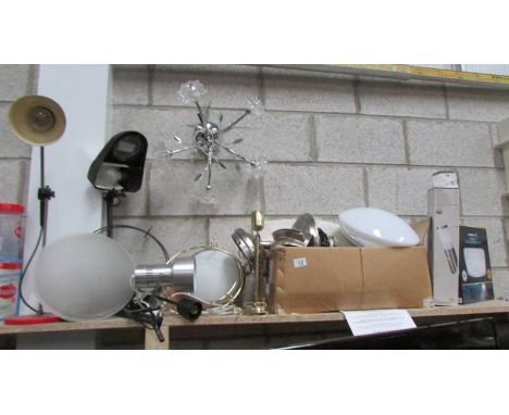 A good lot of new and used lighting including vintage angle poise lamp and new ceiling fan in box. (Collect only)