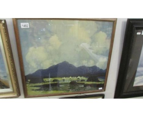 Paul Henry (1876-1956) A vintage print in original frame A Connemara Landscape with peat Stacks framed and glazed in oak fram