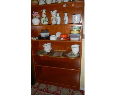 A five shelf teak style unit. 470 cm wide x 890 cm high (Collect only)..