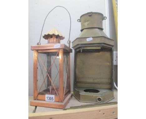 A brass lantern a/f and a candle lamp