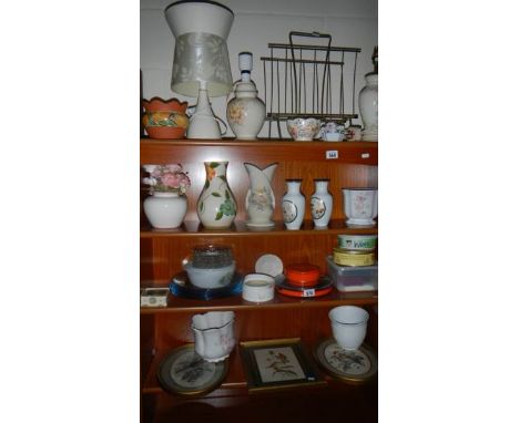 Three shelves of assorted ceramic vases, ornaments etc., (Collect only).