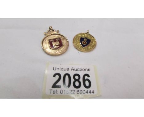 Two 9ct gold and enamel fobs, 11 grams.