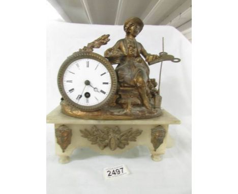 A 19th century mantel clock surmounted figure.  (Collect only)