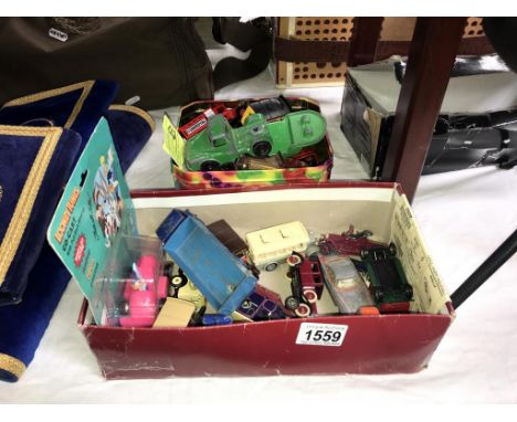 A box of play worn Die cast toys including Lledo, Corgi &amp; Lone Star etc.