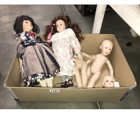 2 vintage porcelain dolls (1 A/F) &amp; 2 other dolls