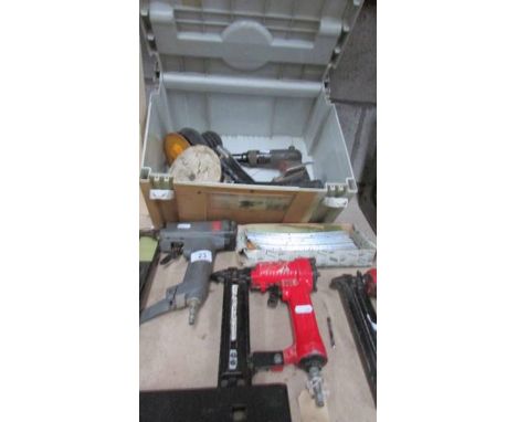 A good lot of air tools including 'DA', air driver, 3 staple/nail guns etc.,