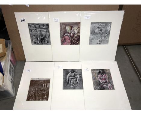 Henry Moore (1898-1986) Collection of 6 shelter sketch prints circa 1945. All mounted but unframed, approx overall sizes 16 x