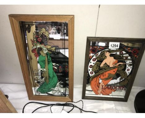 2 vintage advertising mirrors including La Roche Parfum