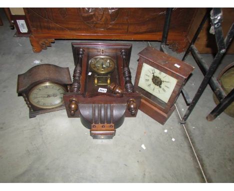 A wall clock and 2 mantel clocks.  (Collect only)