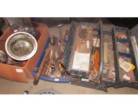 A cantilever tool box with contents and two boxes of assorted tools, car parts etc., (Collect only)