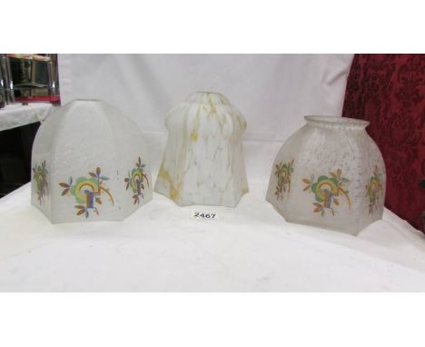 Three 1930's glass lamp shades.