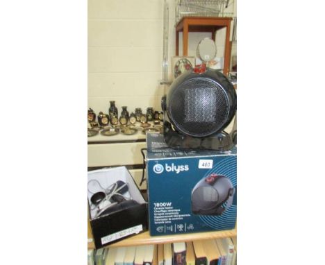 A Blyss ceramic heater and a hair dryer. (Collect only)