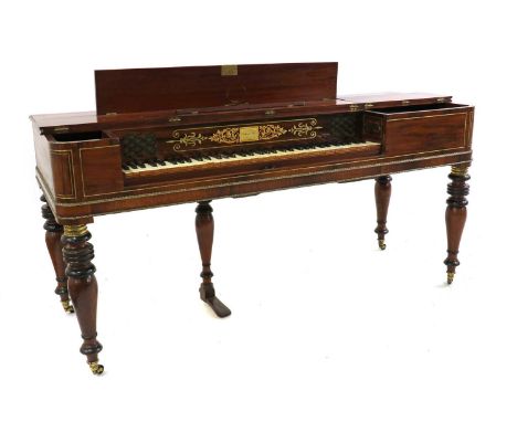 A Regency brass strung, rosewood, square piano,with an applied label 'New Patent Clementi & Co, Cheapside, London', with ivor