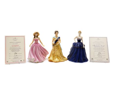 A Royal Worcester porcelain figure of H.M. Queen Elizabeth II for the Diamond Jubilee 2012, 1203/2500,24.5cm high,together wi