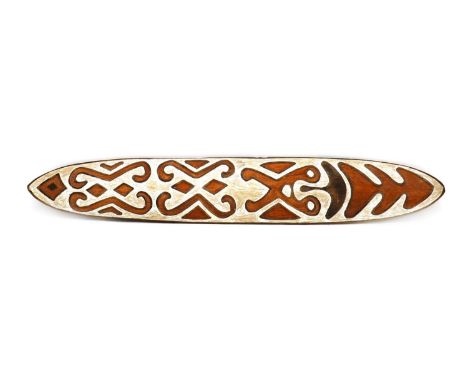 A carved and painted aboriginal wall hanging,105cm longCondition ReportKnocks, losses and wear. Some losses to the paint and 