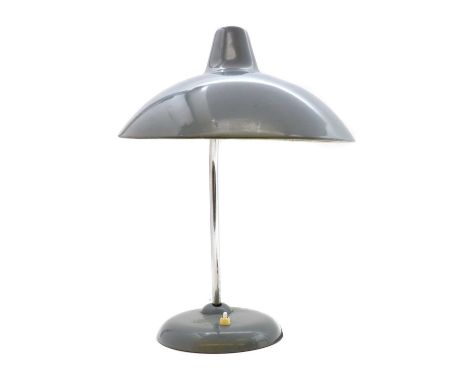 A Kaiser Idell 'Model 6786' table lamp,1950s, designed by Christian Dell, the shade and foot lacquered in blue, raised on an 