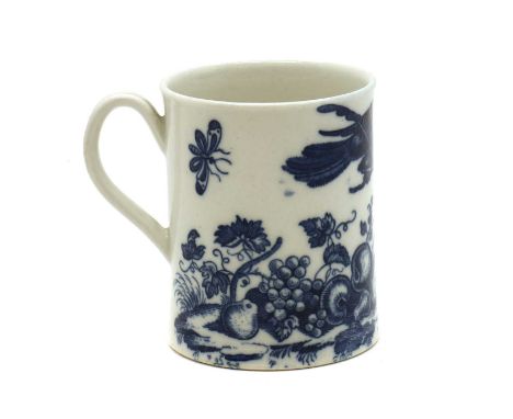A crescent Worcester mug c.1770, decorated with the Parrot Pecking Fruit pattern 8cm highCondition ReportMinor nibbles to the