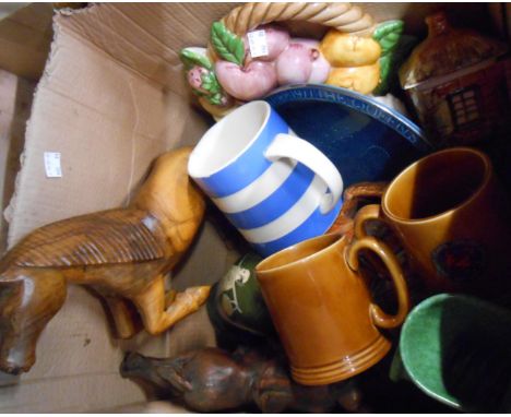A box containing assorted ceramic items including Price Kensington cottageware, TG Green milk jug, etc.