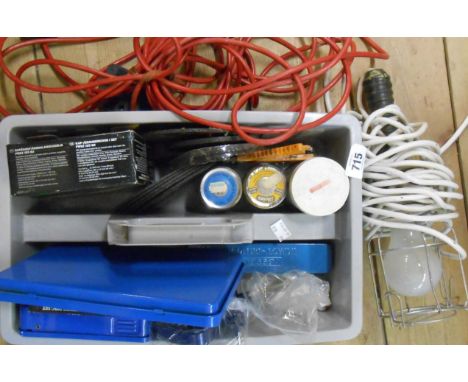 A tray of tools including tap and dye set, cutting and grinding discs, inspection lamp, etc.