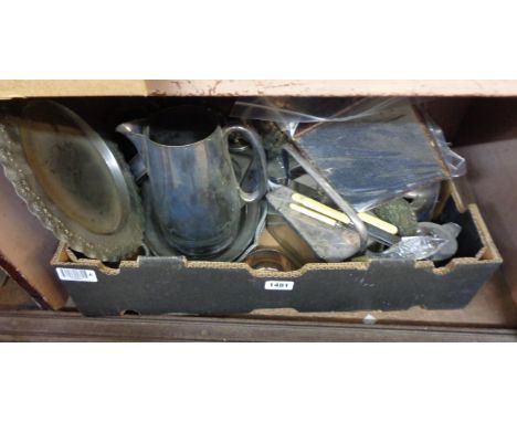 A quantity of silver plated items and assorted cutlery, also two silver mounted brushes