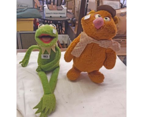 Two vintage Fisher Price plush Muppet toys comprising Fozzie Bear and Kermit the Frog