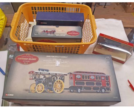 A quantity of Corgi and other traction engine and tram die cast models