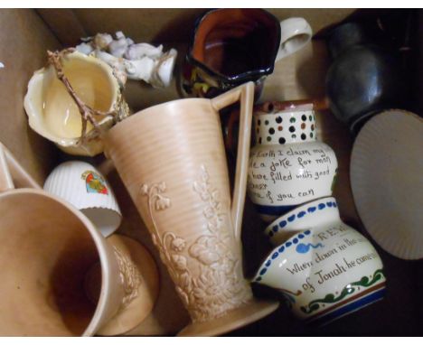 A box containing assorted ceramic and other items including Torquay, etc.