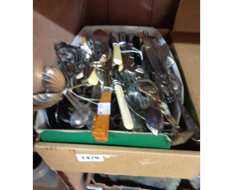 A box containing a quantity of silver plated and other cutlery