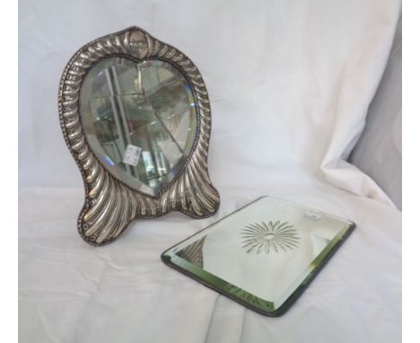 An ornate silver fronted dressing table mirror with damaged heart shaped plate - sold with a mirrored table stand