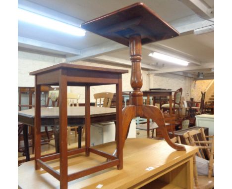 A Victorian stained wood tilt-top pedestal table, set on turned pillar and tripod base - sold with a small tea table