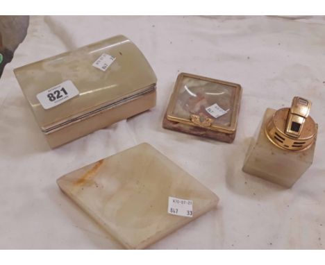 Four pieces of vintage table onyx including cigarette box, lighter and ashtrays