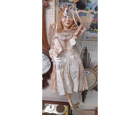 A large handmade wooden fairy puppet Petronella (made in Cornwall by Suki) - sold with a wooden peg doll Freya by the same ma