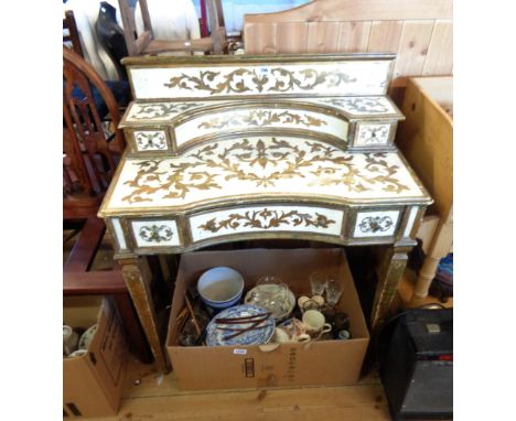 A 80cm late 20th Century painted and parcel gilt decorated desk with flanking drawers to superstructure and three frieze draw