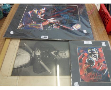 A mounted Jazz painting and similar print - sold with an antique framed maritime portrait
