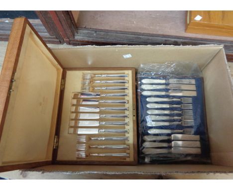 A cased set of Mappin &amp; Webb silver plated dessert knives and forks, mother-of-pearl handled fruit eaters, Community Plat